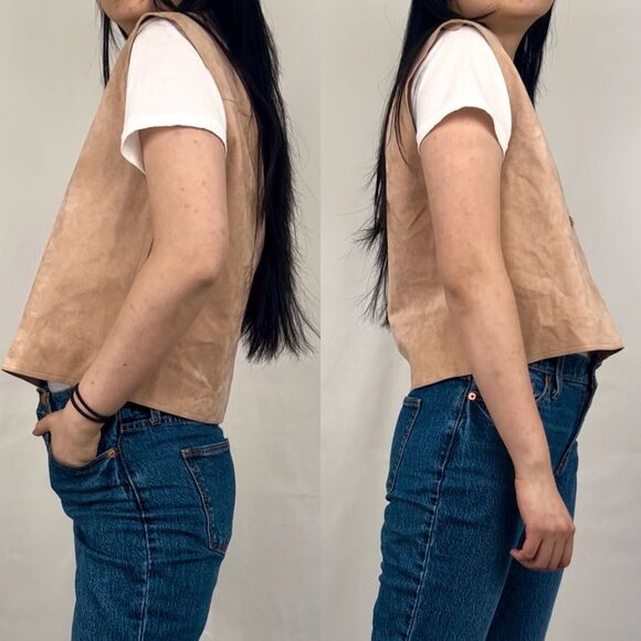 Vintage Blasssport for Saks Fifth Avenue Ultra Suede Beige Peach Vest - Picture 3 of 8